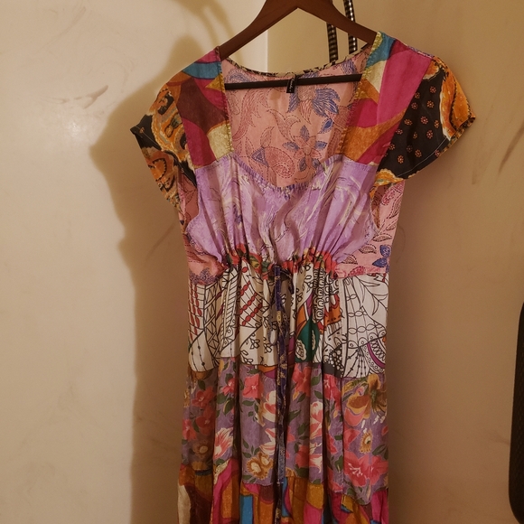 Sacred Threads Floral Patch 100% Rayon Midi Empire Waist Dress Sz L - Picture 8 of 8